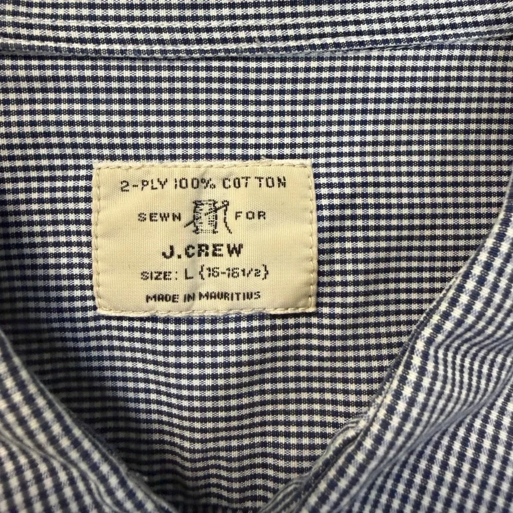 J Crew Mens Large Blue White Gingham Check Button Down Shirt Classic Office